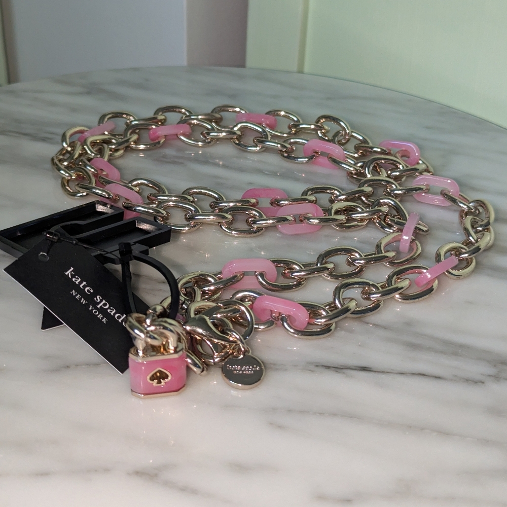NWT Kate Spade Lock and Spade Chain Link Belt - Pink size L/Xl